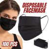 100 PCS Disposable Face Mask Non Medical Surgical 3 Ply Ear Loop Black Masks - Black