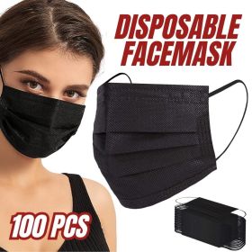 100 PCS Disposable Face Mask Non Medical Surgical 3 Ply Ear Loop Black Masks - Black
