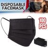 100 PCS Disposable Face Mask Non Medical Surgical 3 Ply Ear Loop Black Masks - Black