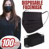 100 PCS Disposable Face Mask Non Medical Surgical 3 Ply Ear Loop Black Masks - Black